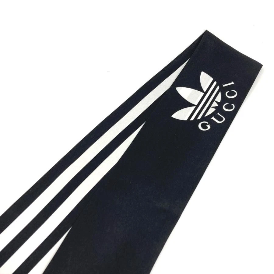 GUCCI écharpe adidas collaboration col nœud 3 lignes bandeau noir femme soie