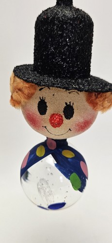 Vintage De Carlini Clown Ornament Italian Blown Glass Mica Glitter Face Hat - Picture 2 of 10