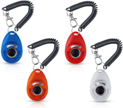4 Pieces Pet Training Clicker with Wrist Strap and Dog Training Treat Pouch Pet