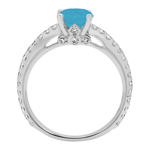 1.465 tcw Round Cut Engagement Ring 14K White Gold Turquoise Promise Ring - Picture 11 of 11