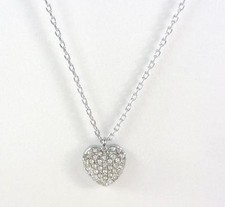 FOSSIL SILVER TONE,CRYSTAL PAVE HEART CHARM,PENDANT,CHAIN NECKLACE JOA00048040