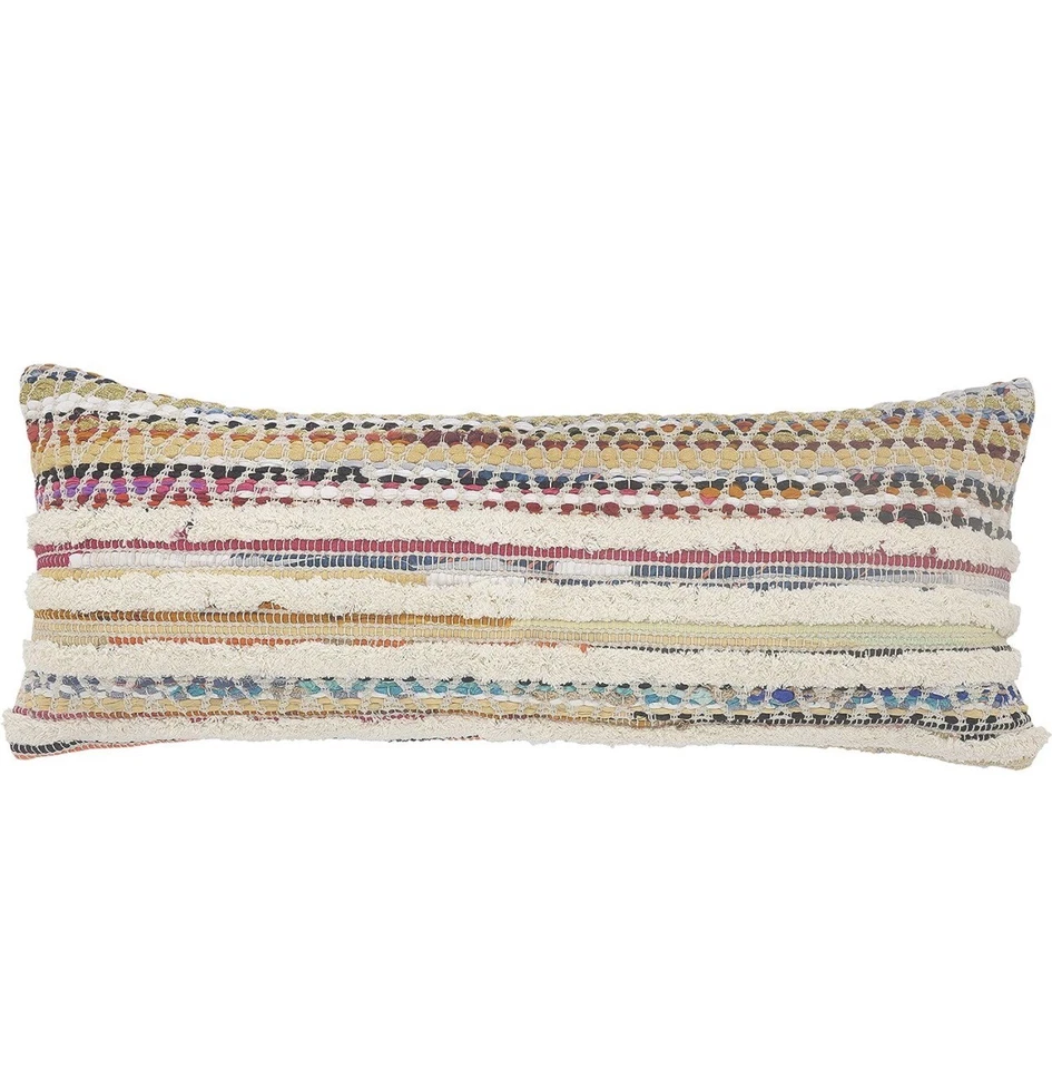 NUEVO XL Almohada e Inserto Largo Boho Tiro Lumbar Colorido Borla Tejida 14" x 36" Foto 2 de 4