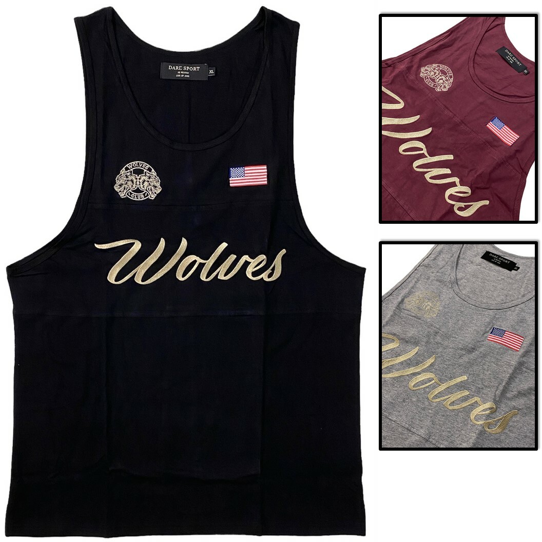 Darc Sport Men's USA Flag Wolves Cursive Venice Embroidered