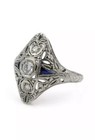 18K White Gold Old Euro Diamonds & Sapphires Die Struck Ring — photo 2