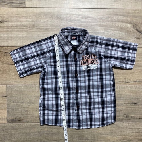 Harley Davidson Boys Plaid Short Sleeve Button Up Shirt Size 5 Gray And Black - Picture 3 of 9