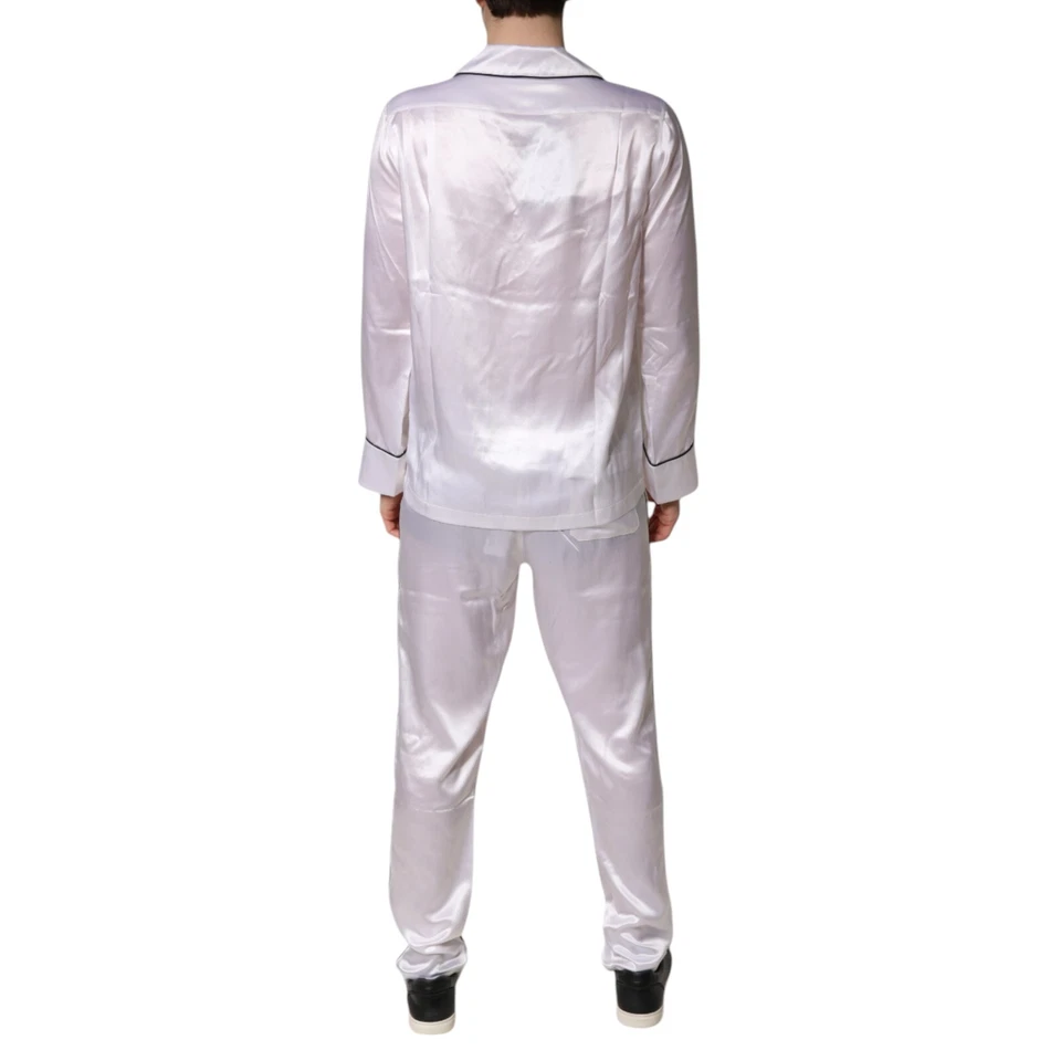 DOLCE & GABBANA Sleepwear White Satin Silk Men Pajama Set 37/US14.5/XS 2180usd - Image 3 of 4