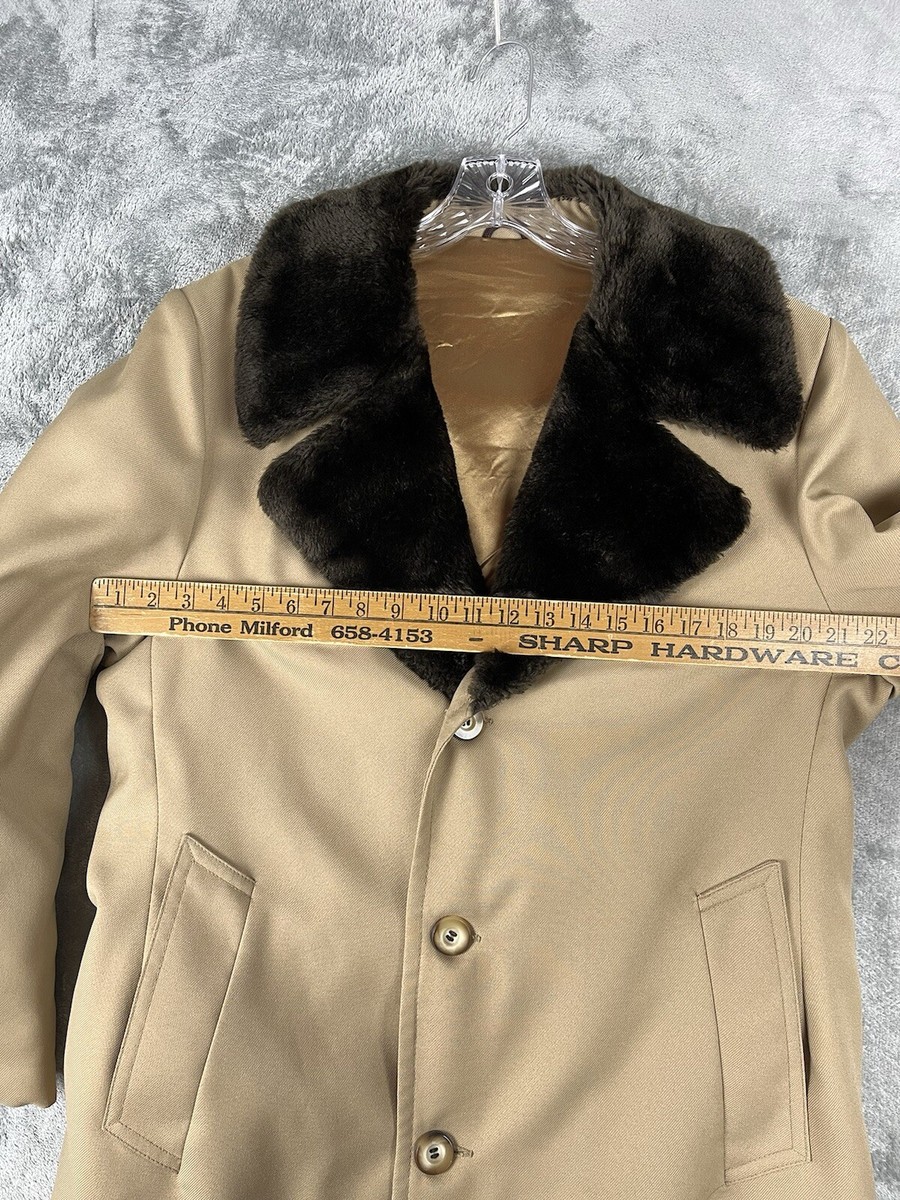 Vintage 1970s Sears Best Overcoat Mens 42 Beige Faux Fur
