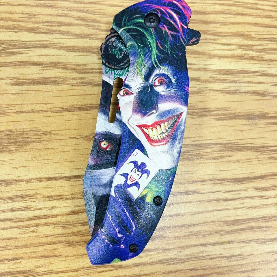 Нож карманный складной с пружинным лезвием 8,5 дюйма Joker Halloween Black DC Movie - Изображение 4 из 4