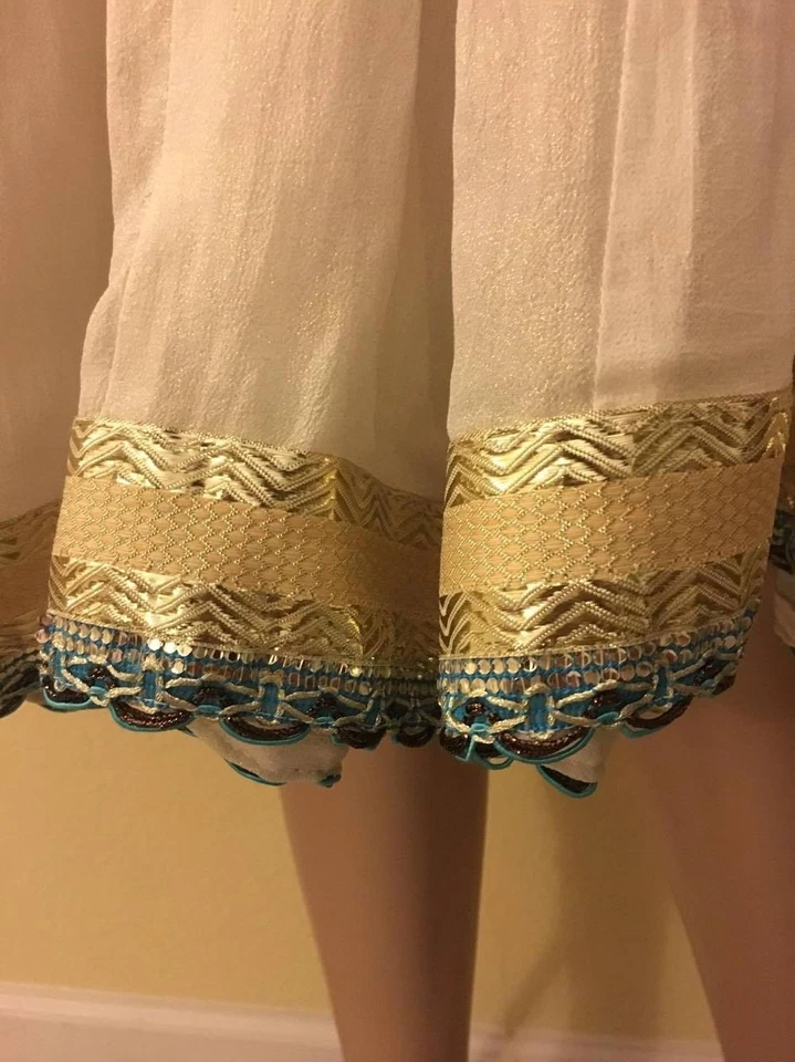 заказной костюм ручной работы в стиле анаркали кремовый/золотой/синий с темно-золотистой дупаттой - Изображение 3 из 4