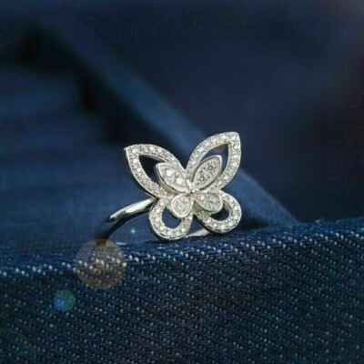 New Butterfly Shape Round Cut Cubic Zirconia Party Wear 925 Sterling Silver Ring