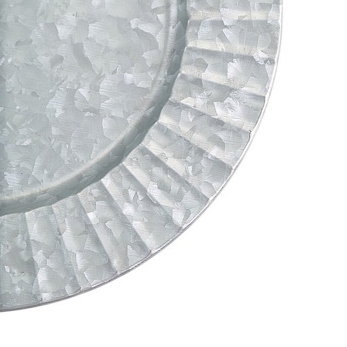4 Piatti Caricabatterie ARGENTO 13" Cerchio Rotondo Arruffato Metallo Zincato Grigio Chiaro - Foto 4 di 8