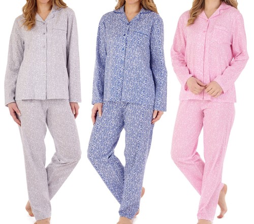 Slenderella Ladies Ditsy Floral Pyjamas Cotton Jersey Button Up Top & PJ Bottoms - 第 1/43 張圖片