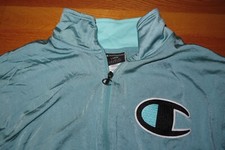 Vintage Champion Label - Raised Logo Full Zippered LG Warm-Up Jacket Aqua