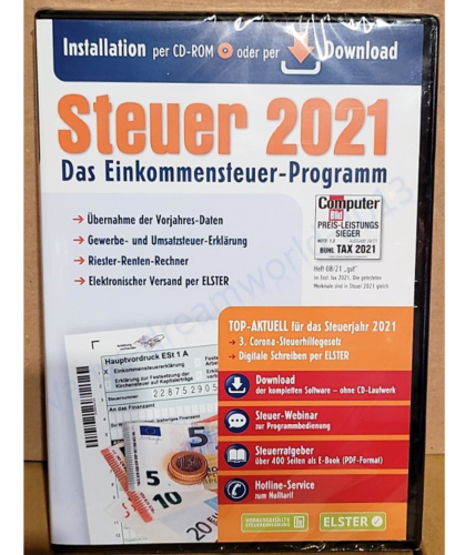 ALDI Steuersoftware 2021 Steuererklärung Steuern sparen CD-ROM inkl. Download - Bild 1 von 2