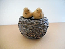 Resin Two Birds On Nest Lidded Trinket Box Home Decor