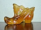 Fenton Amber Hand Painted Slipper Shoe 95th Anniv. Signed By Michael Fenton
