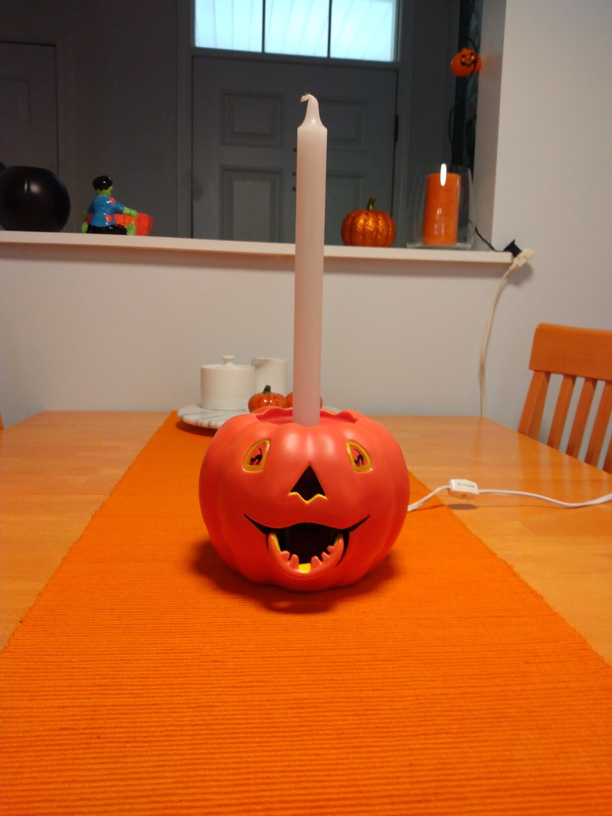 Department 56 Halloween Jack-O-Lantern Light Up Moving Mouth Black Cat Eyes Box