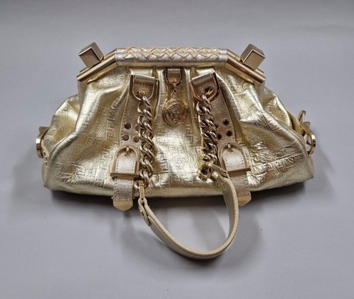 Versace Rare Gold Leather Madonna Boston Satchel Bag