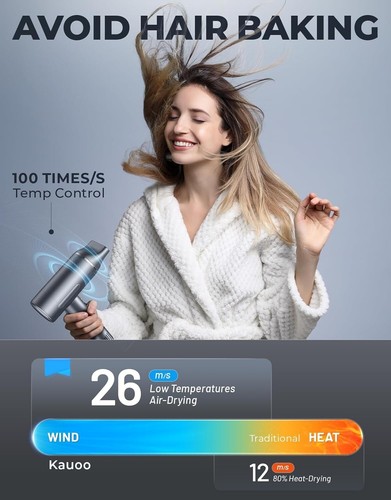 Kauoo H1 High Speed Hair Dryer Ionic Blow Dryer Set w/ Diffuser Brushless Motor - 第 7/9 張圖片
