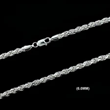 6MM Solid 925 Sterling Silver Italian DIAMOND CUT ROPE CHAIN Necklace ITALY