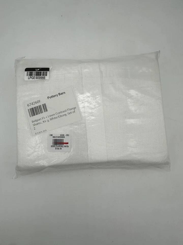 NUEVO Pottery Barn Belga Lino Brida En Contraste KING Shams~SET/2~Blanco/ébano Foto 4 de 4