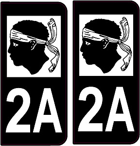 Autocollant Plaque Immatriculation Corse 2A Corsica - Lot De 2 Stickers - Extérieur/intérieur - 8