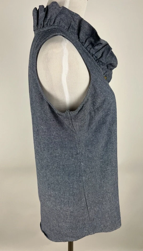 MUD PIE S'less Ruffle Collar Chambray Blouse - S, Blue - Image 4 of 4