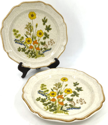 1976 Mikasa Garden Club FRESH FLORAL Set/2 Dinner Plates Disc