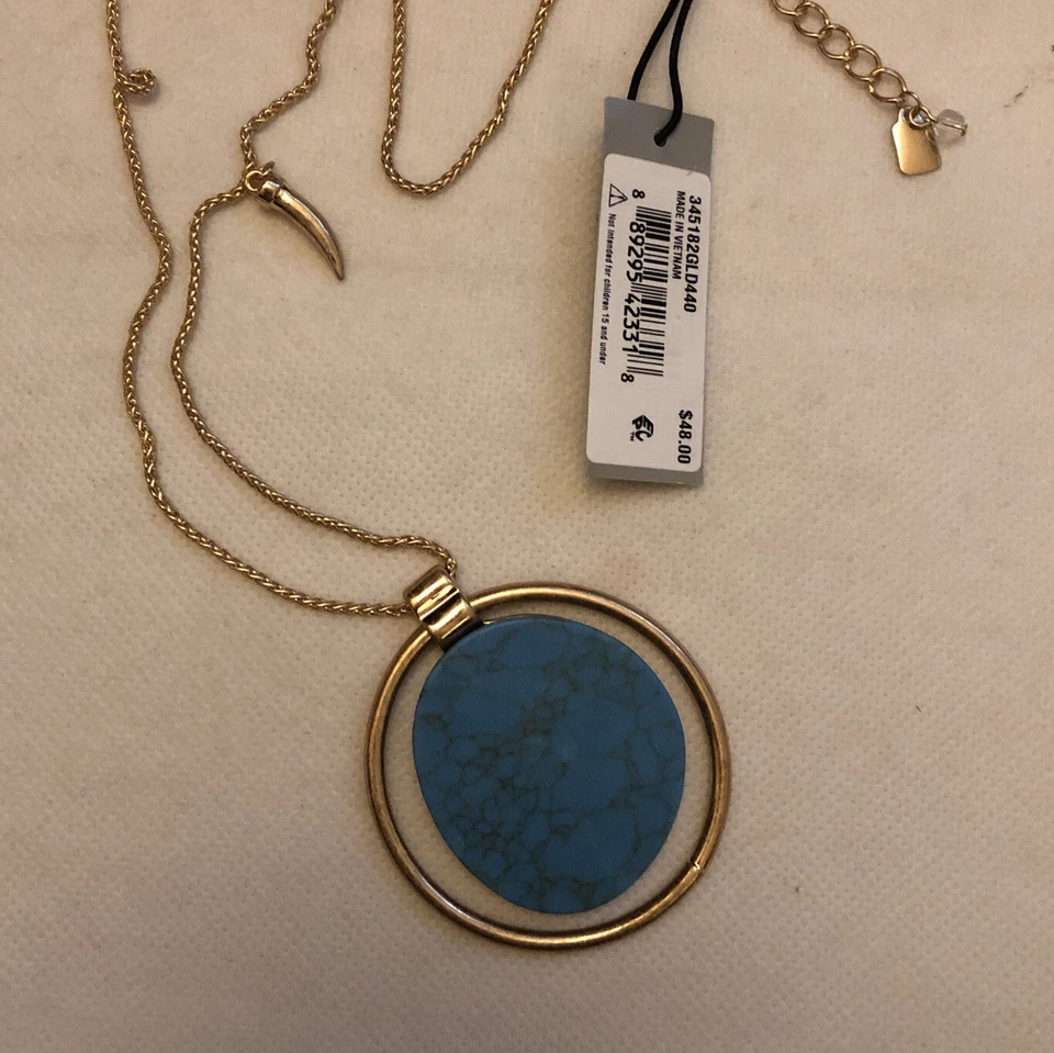 Robert Lee Morris Soho 金色轨道项链带绿松石石盘全新带标签 — 第 3/4 张图片