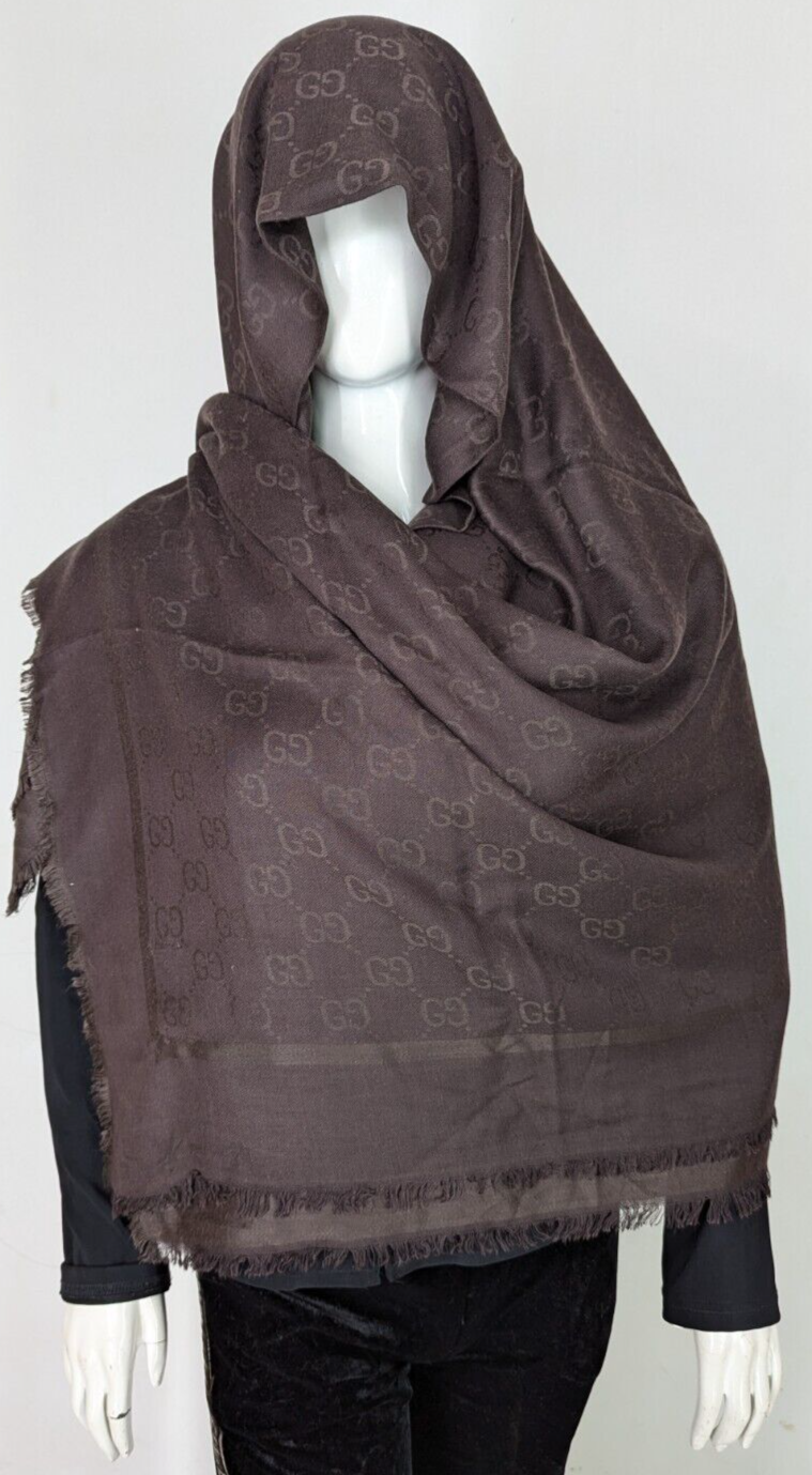 Gucci Logomania Brown Large Square Shawl Wrap for Style and Warmth