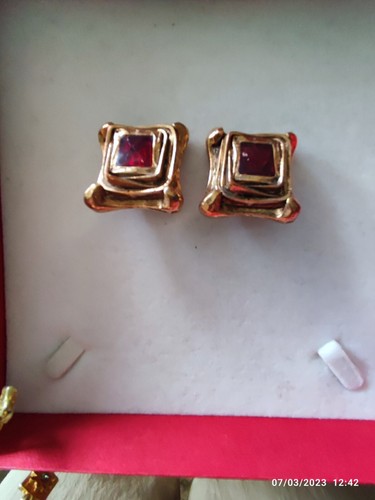 Boucles D'oreilles Dorées Vintage Poggi - Très Bon état - Pendantes à Clous - Origine France