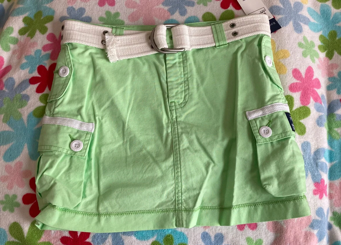 New Ralph Lauren Girls 7~16 Meredith Cargo Skort with Belt, Neon Green Size 10