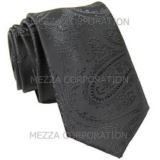 New Vesuvio Napoli polyester Men's 2.5" skinny necktie paisley prom Dark Gray