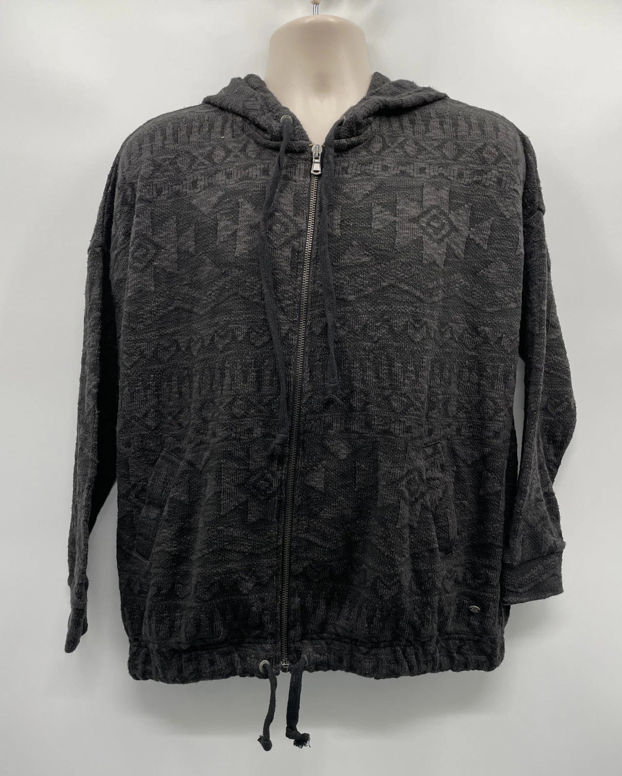 American Eagle Outfitter Women's Heather Gray Knit Hoodie Front Zip Sweater Sz M