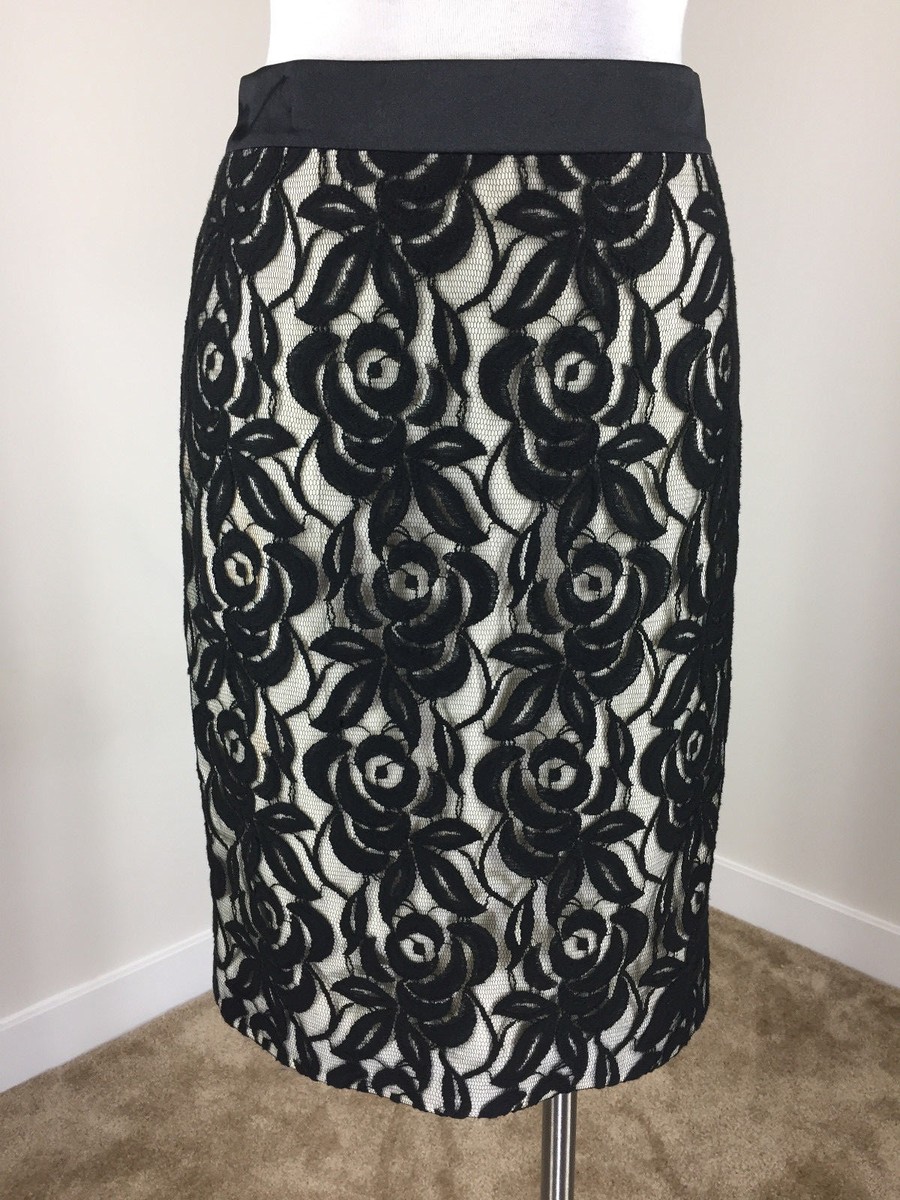 Ann Taylor XS Black Lace straight Pencil Skirt Cocktail Formal Excellent