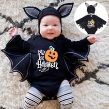 Infant Baby Boys Girls Bat Halloween Cosplay Costume Romper Hat Outfits Clothes