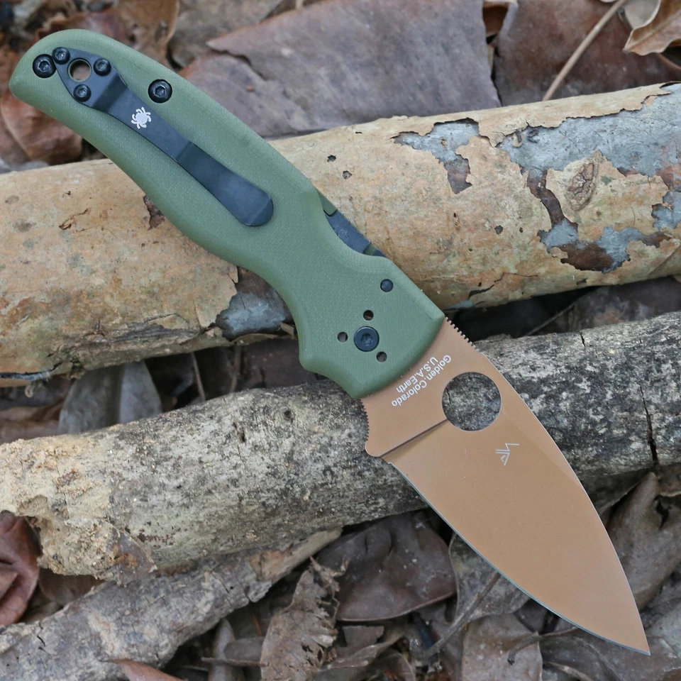 Green G10 Handle Outdoor Tactical Folding Pocket Knife Hunting Camp Gold Blade - Image 2 of 4