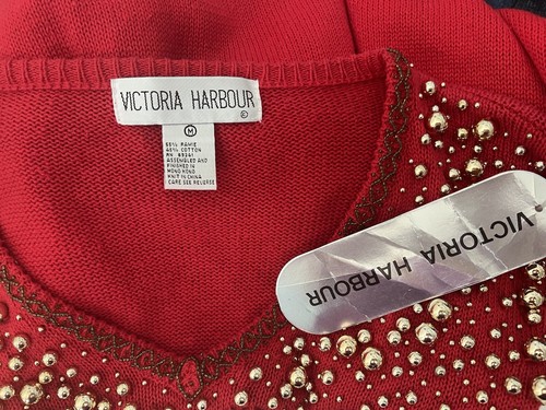 NEW Victoria Harbour Pullover Sweater Size M Red Goldtone Beads Vintage Holiday - Picture 8 of 11