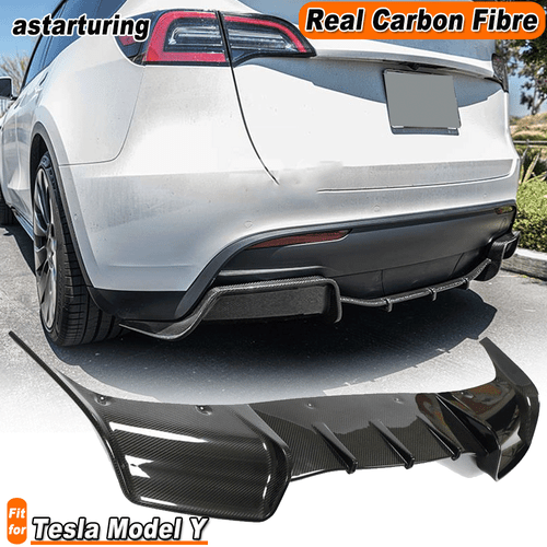 For Tesla Model Y 2019-2024 Real Carbon Fiber Rear Bumper Diffuser Lip Spoiler - Picture 1 of 13