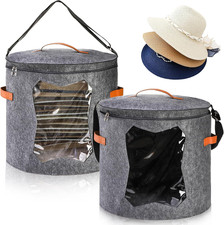 2 Pack Hat Storage Boxes for Women, Oversized round Travel Hat Container with Du