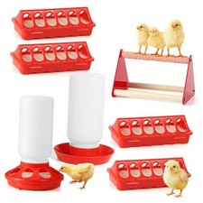 7PCS Chick Feeder and Waterer Kit with Wooden Perch,Baby Poultry Starter Set