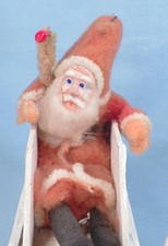 Santa Claus Sleigh Tree Christmas Decoration Cotton Cardboard Japan Vintage 2
