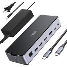 USB C Docking Station 3 Monitors Laptop Dock Dual Monitor with 2 HDMI Display...