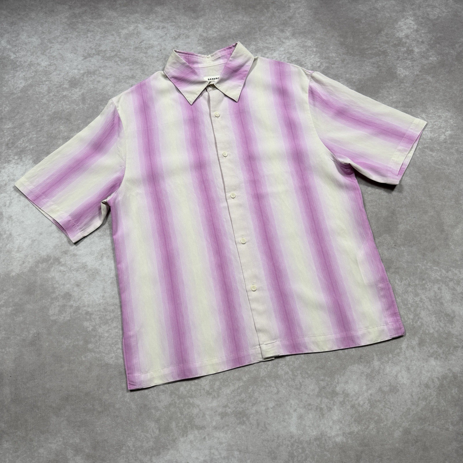 Sandro Shirt Mens Med Purple Pink Camp Collar Ombre Button Front Short Sleeve image 2