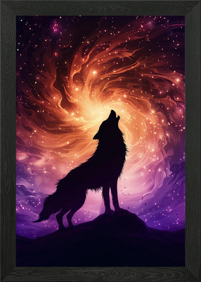 Wolf heult am kosmischen Wirbel Himmel Gerahmtes Wandbild Poster Leinwanddruck Bild
