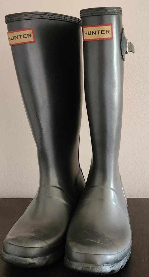 Botas de chuva HUNTER Original Tour alta cinza brilhante jovens meninas 5/meninos 4  - Imagem 2 de 4