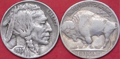 Fine 1937D US Buffalo 5 Cents
