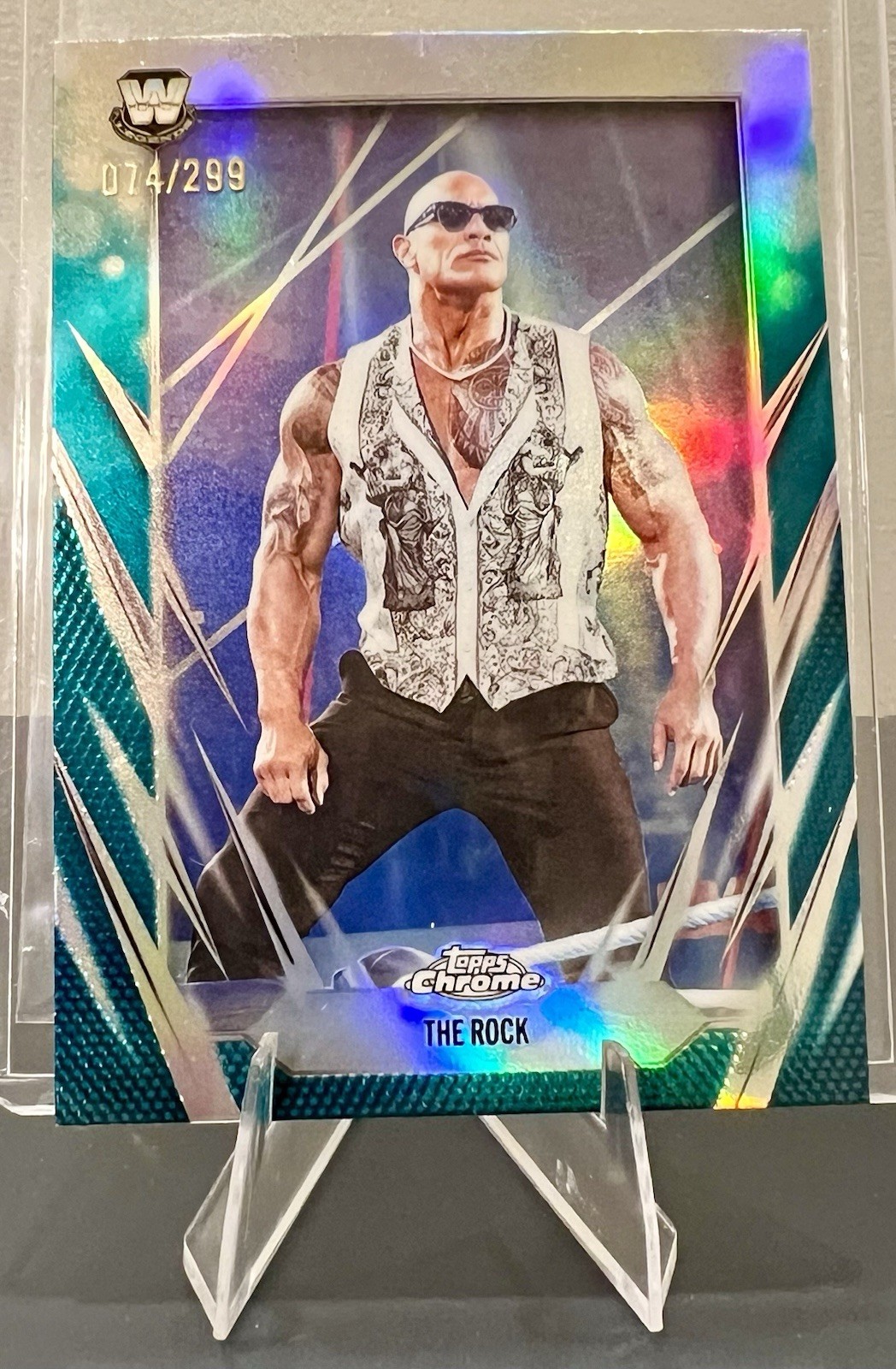 2026 The Rock WWE Topps Chrome Teal Refractor WWE The Rock Dwayne Johnson 74/299