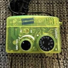 Blockbuster Video Yellow Clear Mini Pocket AM/FM Radio Headphone Jack