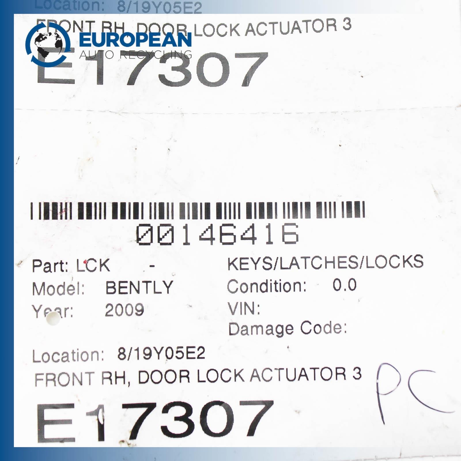 2009 BENTLEY CONTINENTAL GT Front Right Door Lock Actuator - OEM 3W8837350